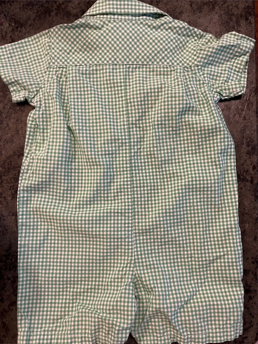 Ralph Lauren Light Green Gingham Baby Romper
